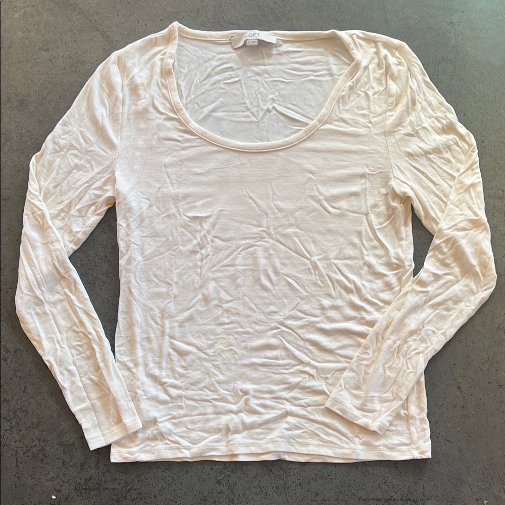 LOFT Women's Scoop Neck Long Sleeve Top in Ivory Cream